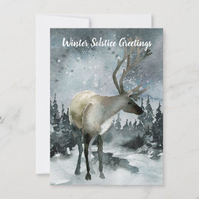 Carte Solstice d'hiver Salutations Woodland Forest Stag (Devant)