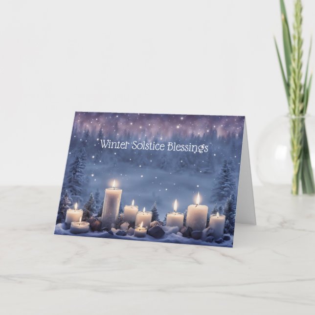 Carte Solstice d'hiver Yule avec des bougies dans la nei (Devant)