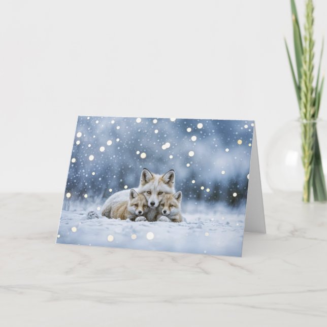 Carte Solstice d'hiver Yule avec des renards dans la nei (Devant)