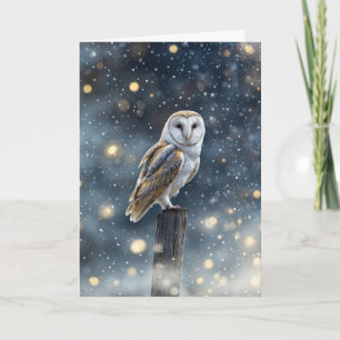Carte Solstice d'hiver Yule avec une belle chouette sous