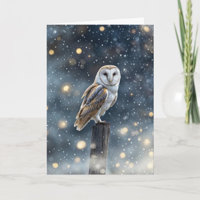 Carte Solstice d'hiver Yule avec une belle chouette sous (Devant)
