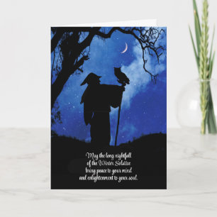 Carte Solstice d'hiver Yule Mystique avec Hibou et Lune