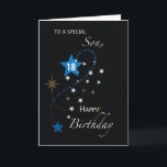 Carte Son 18e anniversaire Star Inspirational Bleu & Noi<br><div class="desc">Cette carte noire est une carte qui apporterait un message inspirant à votre fils une fois qu'il fêtera son prochain 18e anniversaire. Dès maintenant,  vous pouvez obtenir une copie de ceci déjà pour que vous puissiez lui donner quand ce jour spécial arrive.</div>