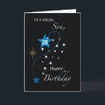 Carte Son 28e anniversaire Star Inspirational Bleu & Noi<br><div class="desc">Nous savons que vous êtes à la recherche de cette carte d'anniversaire parfaite pour donner à votre fils pour son 28e anniversaire. Maintenant,  nous sommes heureux de dire que votre recherche est maintenant terminée. Saluez-le et inspirez-le avec cette carte noire et bleue élégante.</div>