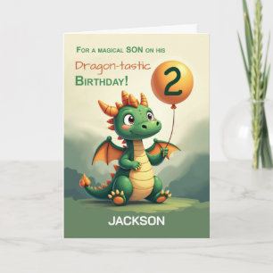 Carte Son 2e anniversaire Personnalisez Nom mignon Drago