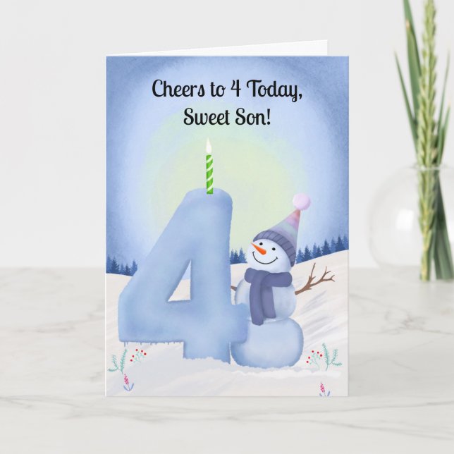 Carte Son 4th Birthday Snowman with Snowy Four (Devant)