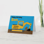 Carte Son 4th Birthday Yellow Excavator Add Name<br><div class="desc">A fun fourth birthday card for a son who loves construction equipment and earth movers. Il s'agit d'un bon digger sur le front avec an area on the cab where you can change the name of the construction company to your son's name. The number 4 is being scinding up in...</div>
