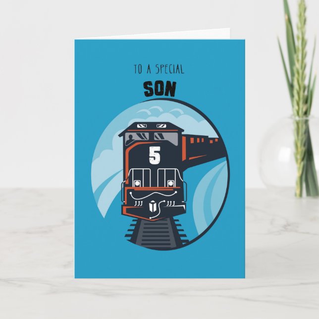 Carte Son 5e train d'anniversaire, Petit garçon, Bleu (Devant)
