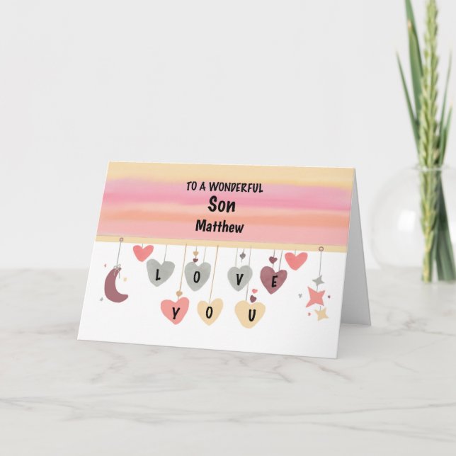 Carte Son Anniversaire Coeurs Lune Étoiles (Devant)