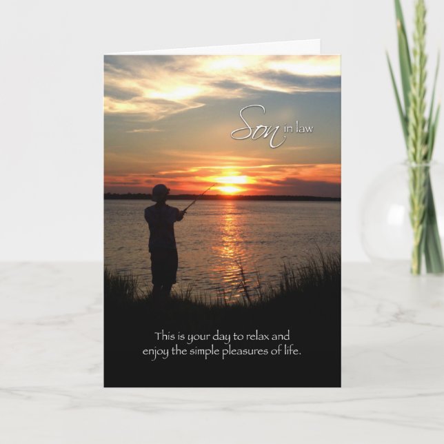 Carte Son beau-fils Anniversaire, Sunset Fishing Silhoue (Devant)
