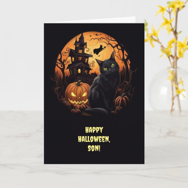 Carte Son Halloween Spooky avec Jack O Lantern sorcier C (Fleur jaune)