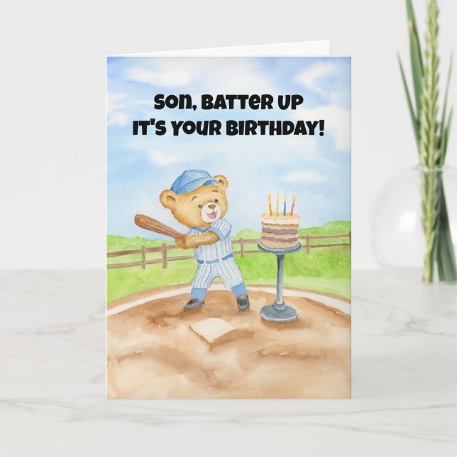 Carte Son Happy Birthday Baseball Teddy Bear (Devant)