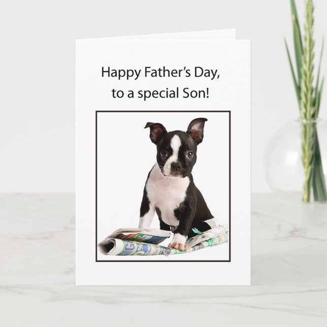 Carte Son, Happy Father's Day, Boston Terrier Dog with N (Devant)