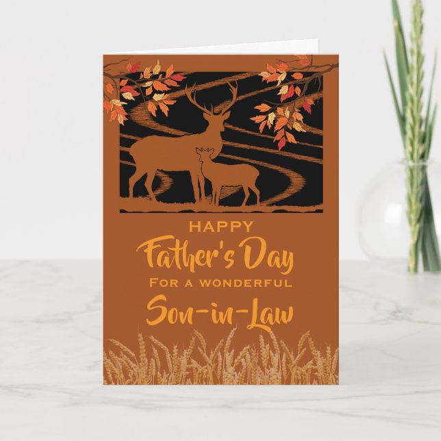 Carte Son in Law Father’s Day Deer in Field Fall Leaves (Devant)