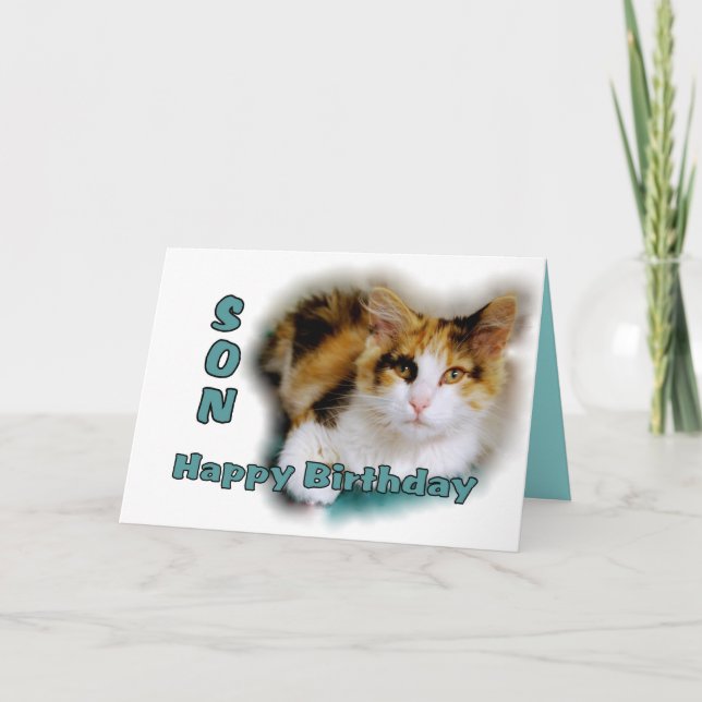 Carte Son Joyeux Anniversaire Calico Cat Card (Devant)
