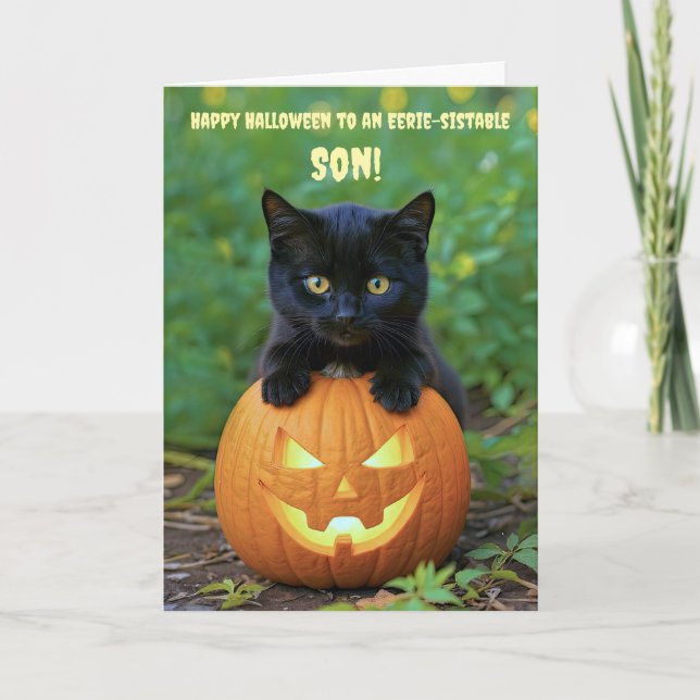 Carte Son Joyeux Halloween Cute Chat Noir Kitten (Devant)