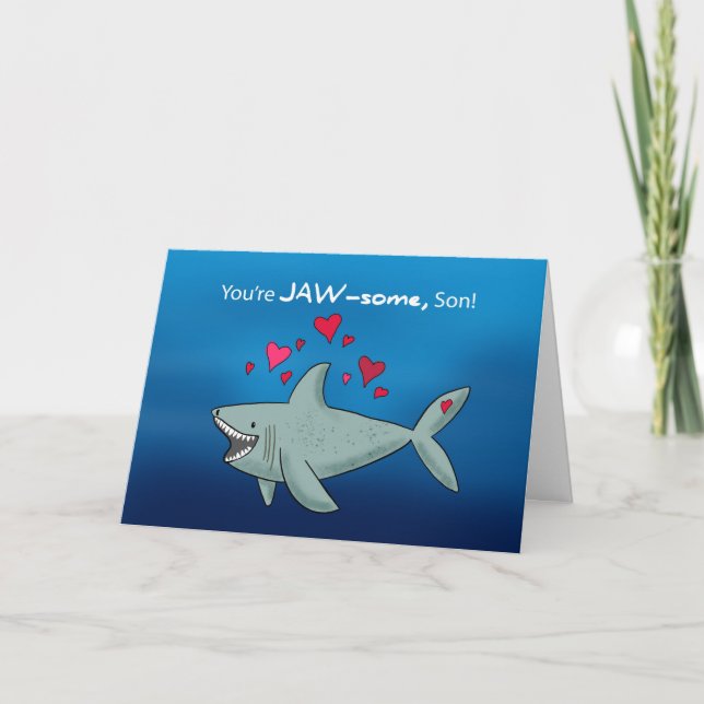 Carte Son Valentines Jour Requin Avec Coeurs (Devant)