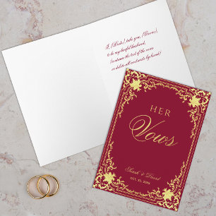 Carte Son Vows Burgundy Vintage Faux Gold Script Mariage
