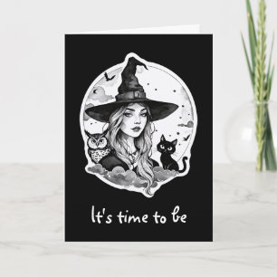 Carte Sorcière avec un Chat et un Hibou - Amusement pour