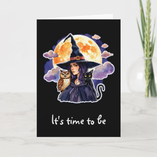Carte Sorcière avec un Chat et un Hibou - Amusement pour