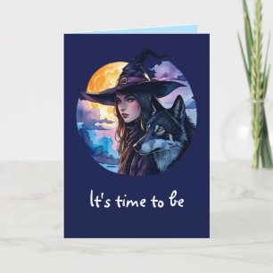 Carte Sorcière avec un Loup - Amusement de fan d'Hallowe