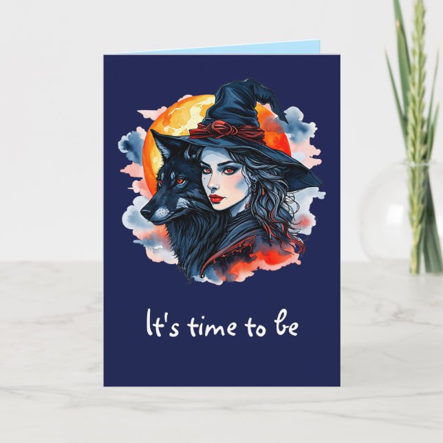 Carte Sorcière avec un loup - Halloween Fun 2 (Devant)