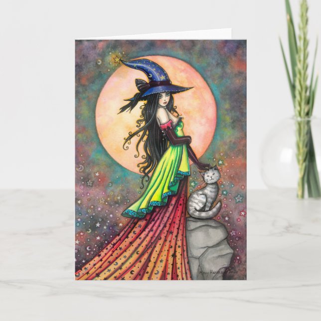 Carte Sorcière Chat Fantastique Halloween Art sans Dange (Devant)