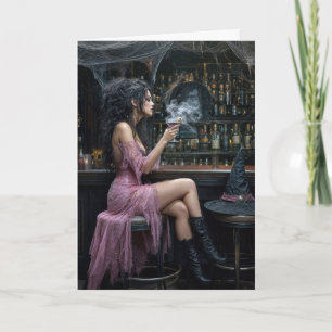 Carte Sorcière d'anniversaire en robe rose