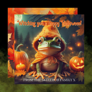 Carte Sorcière de Halloween Grenouille | Carré Fantaisis