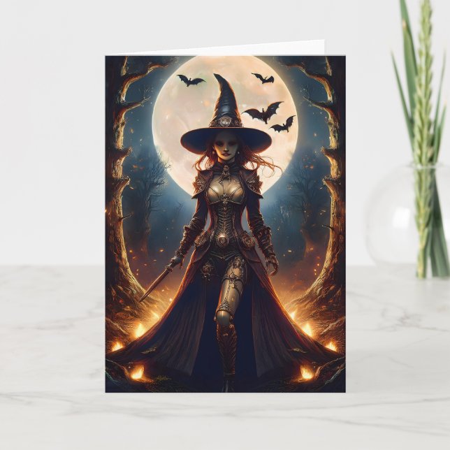 Carte Sorcière de la forêt Steampunk Halloween (Devant)