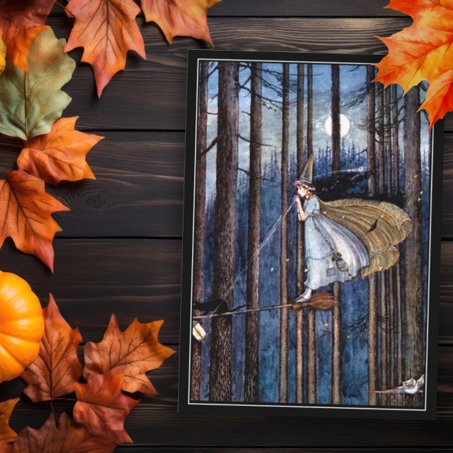 Carte Sorcière d'Halloween avec chat noir sur chambre (Créateur téléchargé)