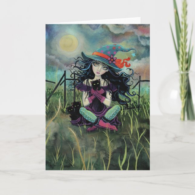 Carte Sorcière d'Halloween avec l'art fantastique de cha (Devant)