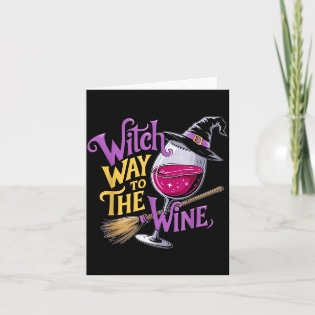 Carte Sorcière d'Halloween Chemin vers le vin Drôle de s (Devant)