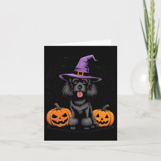 Carte Sorcière d'Halloween Chien Caniche Noir Standard S (Devant)