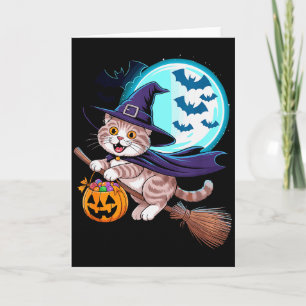 Carte Sorcière d'Halloween Scottish Fold Lune Coupari