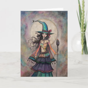 Carte Sorcière d'opale de feu Halloween Fantaisie Art Wi