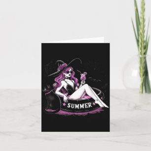 Carte Sorcière drôle d'Halloween Chat féminin sorcière