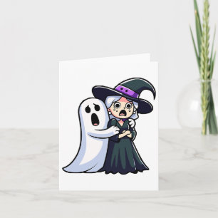 Carte Sorcière Drôle Et Fantôme Peur Visage Halloween Co