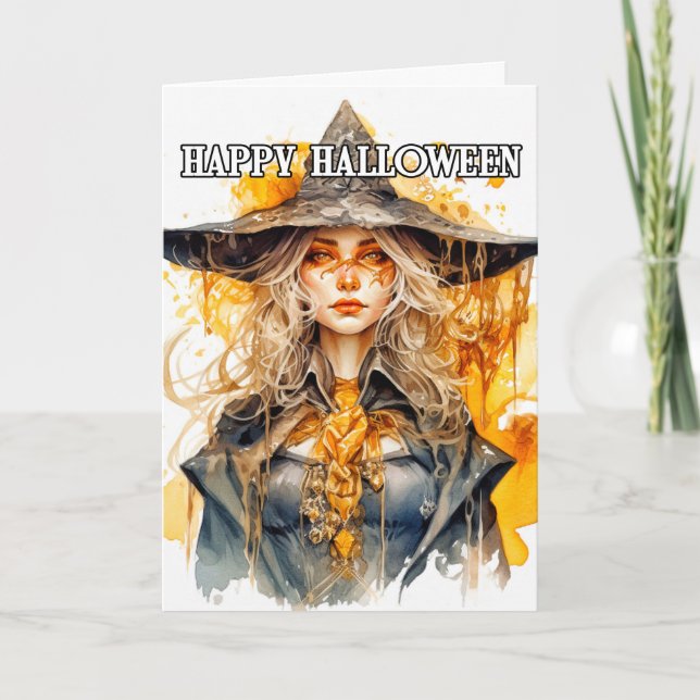 Carte Sorcière En Automne Joyeux Halloween (Devant)