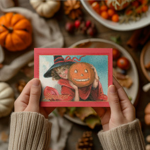 Carte Sorcière et citrouille vintage Halloween