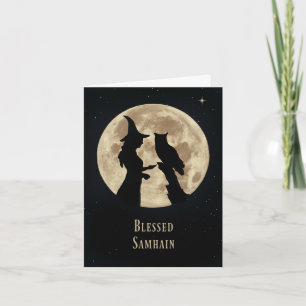 Carte Sorcière et hibou païens Samhain de Halloween de