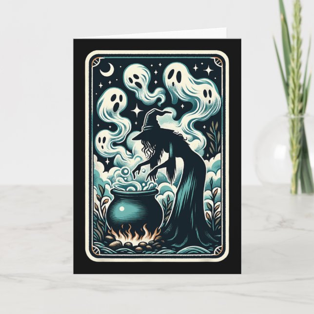 Carte Sorcière Ghost Cauldron Gothique Supernaturel Taro (Devant)