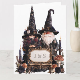 Carte Sorcière gothique et gnomes sorciers avec initiale