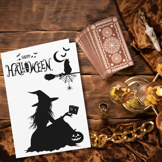 Carte Sorcière gothique Tarot Cute Chat Halloween Photo (Front of Card)