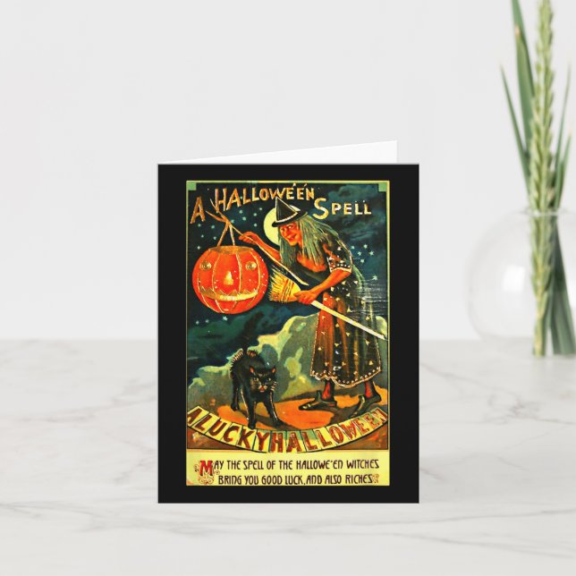 Carte Sorcière Halloween Rétro Art Vintage  (Devant)