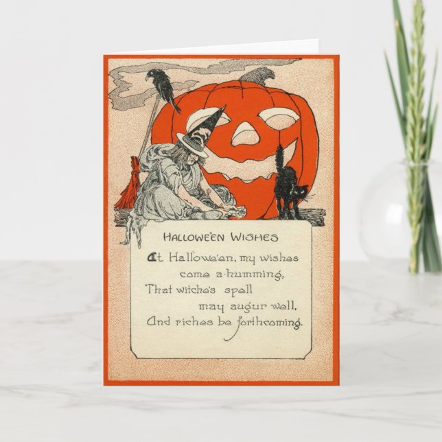 Carte Sorcière Jack-o'-lantern Black Cat Raven (Devant)