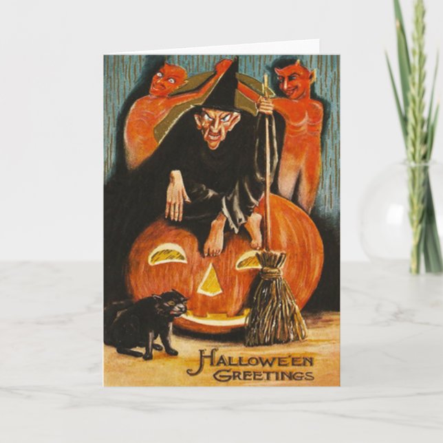 Carte Sorcière Jack-o'-lantern Devil Demon Black Cat (Devant)