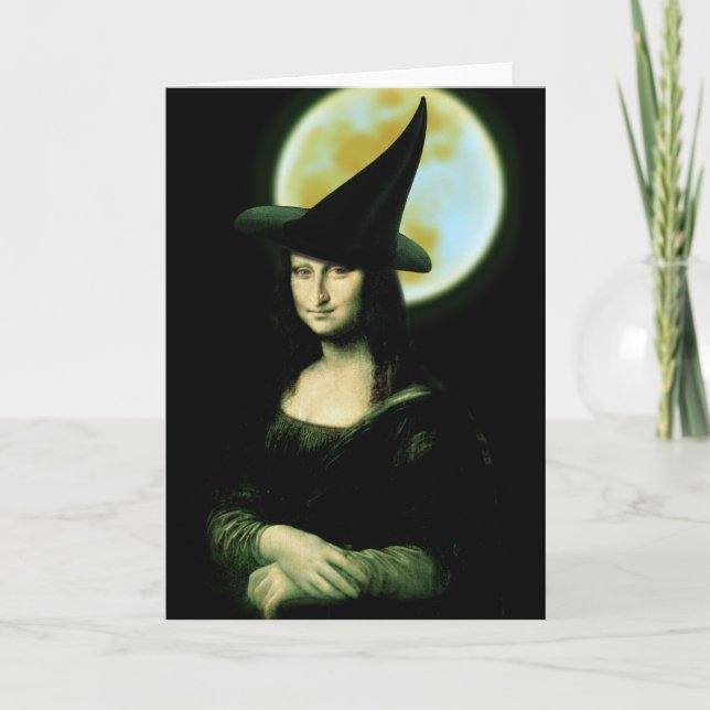 Carte Sorcière Mona Lisa Halloween Pleine lune (Devant)