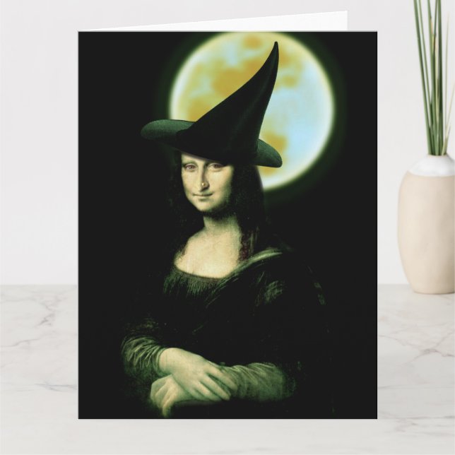 Carte Sorcière Mona Lisa Halloween Pleine lune (Devant)