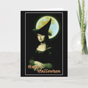 Carte Sorcière Mona Lisa Halloween pleine lune